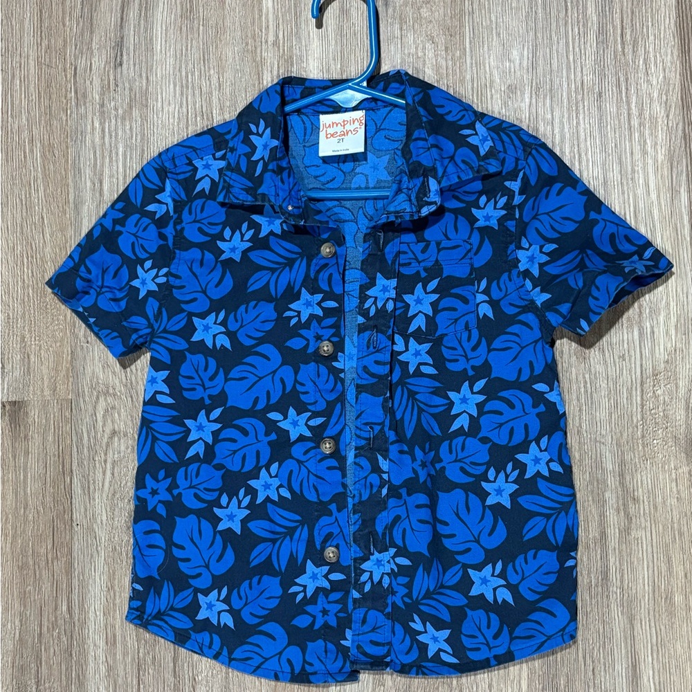 Jumping Beans Kids Blue Leaf Button Down Shirt